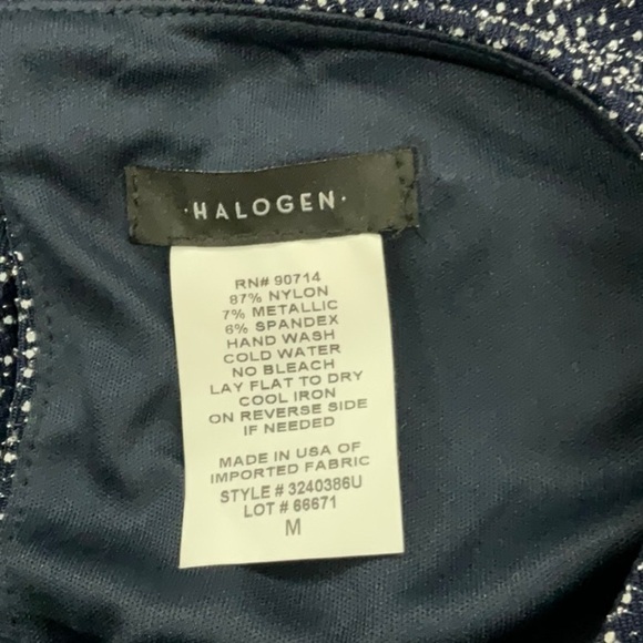 216 - Halogen NWOT Blue/Silver Metallic Sleeveless Halter A-line Dress Size Med - Picture 3 of 5